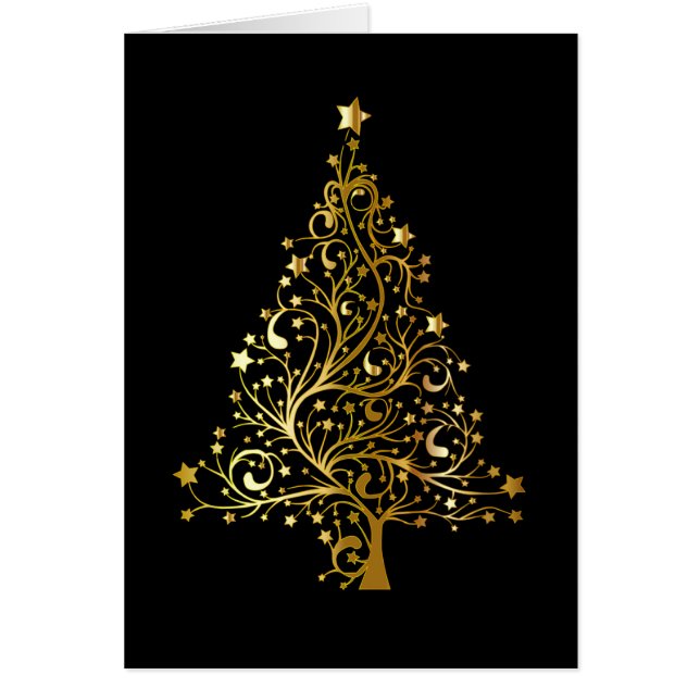 Black and Gold Sparkly Christmas Tree  Menu Design Cards (Front)