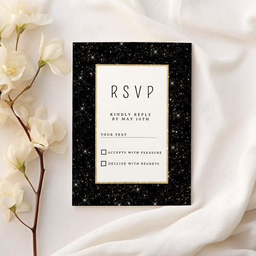 Black and gold sparkly glitter confetti RSVP