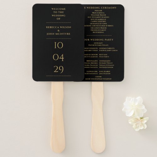 Black And Gold Special Date Wedding Program Hand Fan