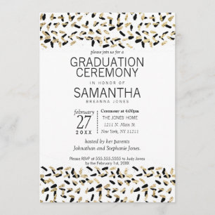 Black and Gold Speckles Graduation Ceremony Invite