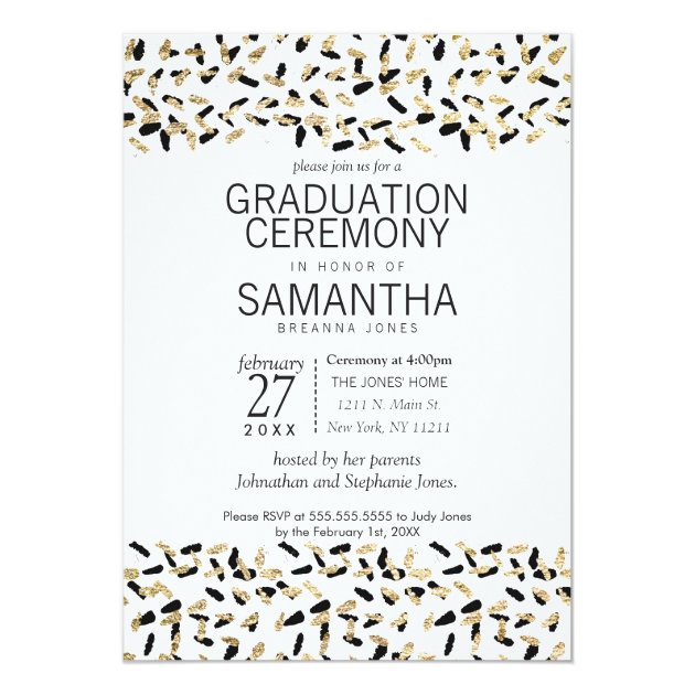 Black And Gold Speckles Graduation Ceremony Invite