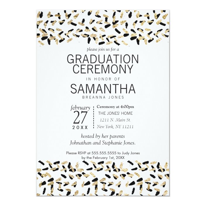 Black And Gold Speckles Graduation Ceremony Invite Zazzle Com