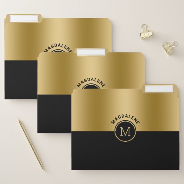 Black and gold split-screen geometric design file folder (Set)