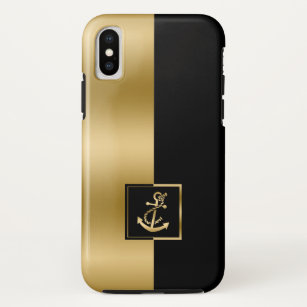 Black and gold split screen gold boat anchor iPhone XS case