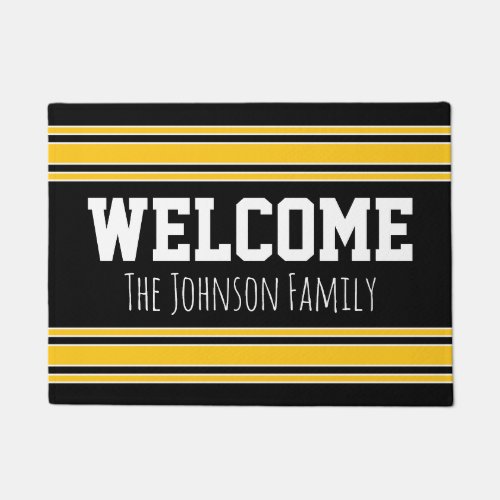 Black and Gold Sports Jersey Custom Name Number Doormat