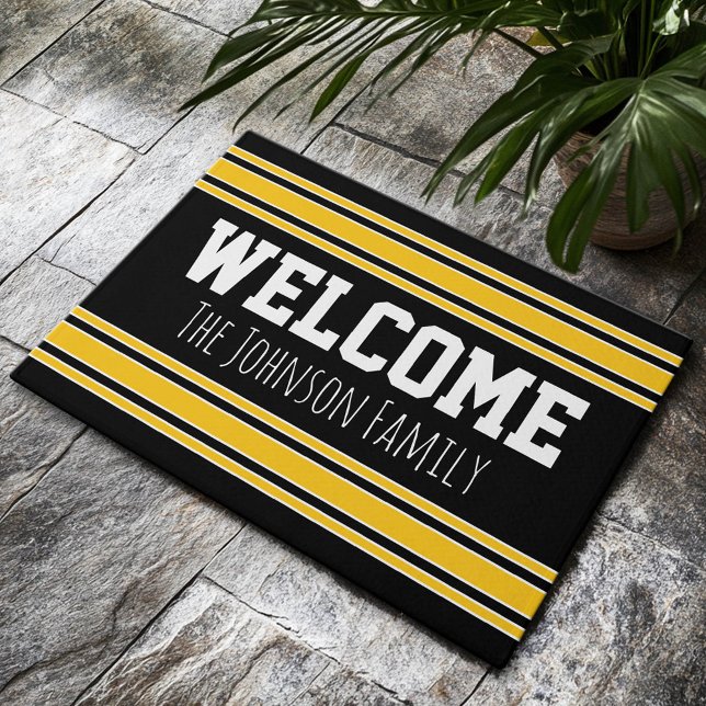 Black and Gold Sports Jersey Custom Name Number Doormat (Custom Welcome Doormat)