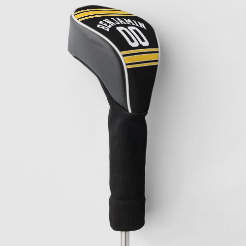 Black and Gold Sports Jersey Custom Name Number Golf Head Cover