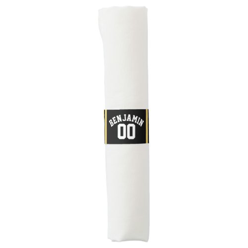 Black and Gold Sports Jersey Custom Name Number Napkin Bands