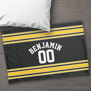 Black and Gold Sports Jersey Custom Name Number Pillowcase