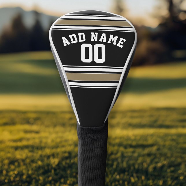 Black and Gold Sports Jersey Name - Can EDIT Color Golf Head Cover (Custom Golf Head Cover)
