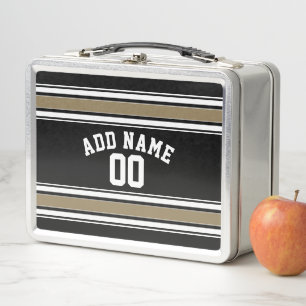 Black and Gold Sports Jersey Name - Can EDIT Color Metal Lunch Box