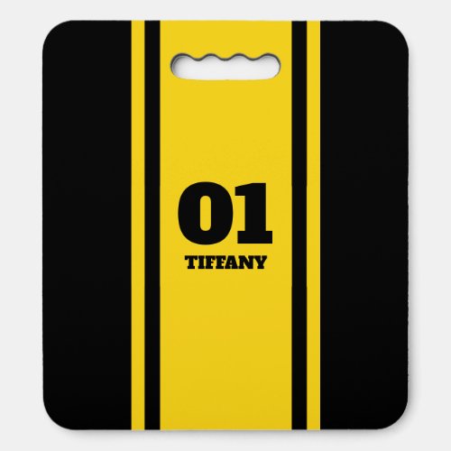 Black and Gold Sports Stripe Name  Number Seat Cushion