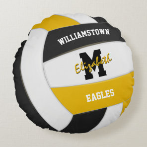 black and gold sports team colors volleyball round pillow