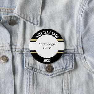 Black and Gold Sports Team Logo Personalized Name Button