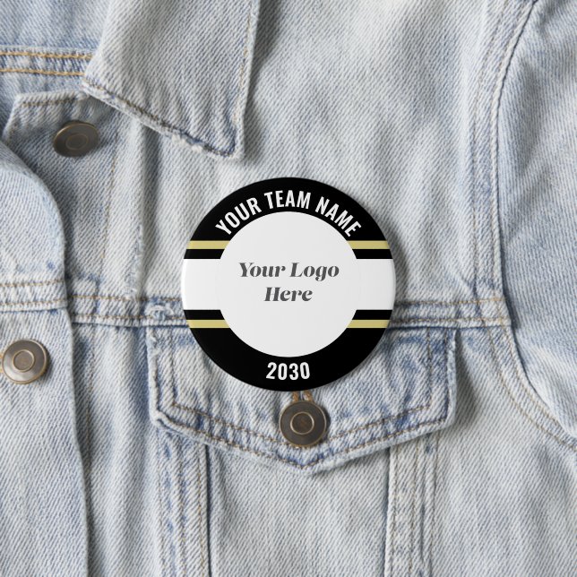 Black and Gold Sports Team Logo Personalized Name Button (In Situ)