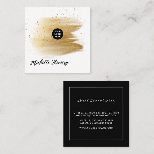 Black and Gold Square Business Card (Front/Back)