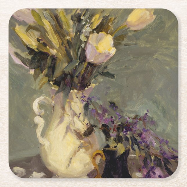 Black and Gold Square Paper Coaster (Front)