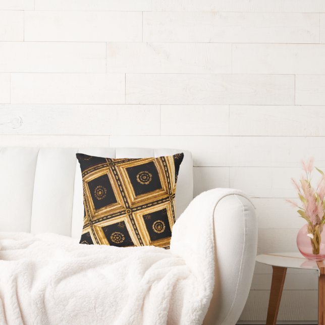 Black and Gold Squares  Throw Pillow (Couch)
