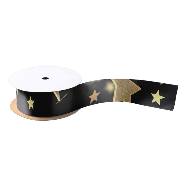 Black and Gold Star Accent Ribbon (Spool)