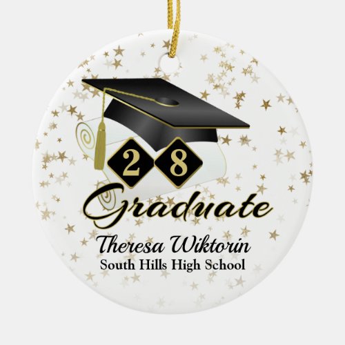 Black and Gold Star Graduate Ceramic Ornament