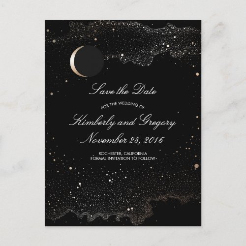 Black and Gold Starry Night Moon Save the Date Announcement Postcard