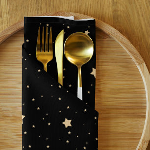 Black and Gold Starry Night Pattern Christmas Cloth Napkin