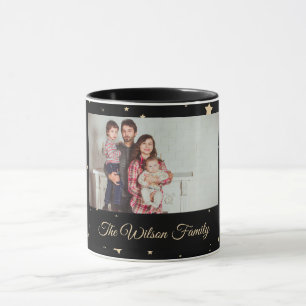 Black and Gold Starry Night Photo Christmas Mug
