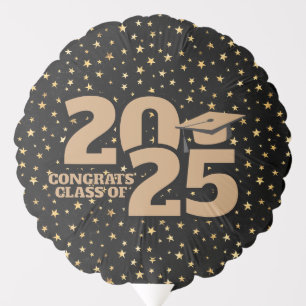 Black and Gold Stars 2025 Graduation Balloon