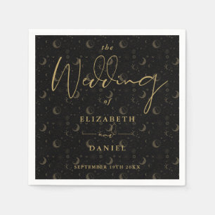 Black And Gold Stars And Mood Celestial Wedding Napkins
