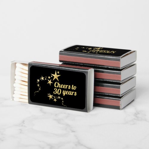 Black and Gold Stars Cheers to 30 Years Birthday  Matchboxes