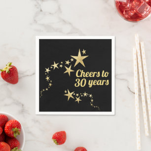 Black and Gold Stars Cheers to 30 Years Birthday Napkins