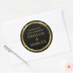 Black And Gold Stars Goth Pattern Classic Round Sticker