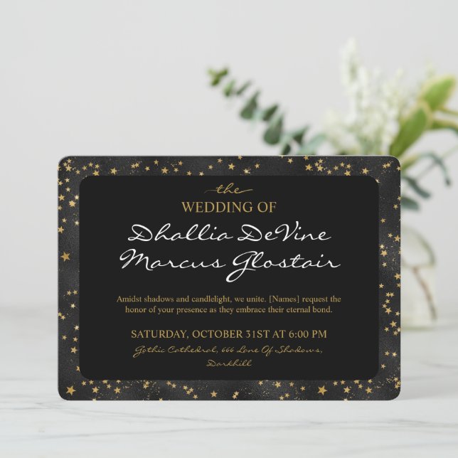 Black And Gold Stars Goth Pattern  Invitation (Standing Front)