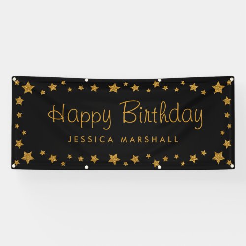 Black and Gold Stars Happy Birthday