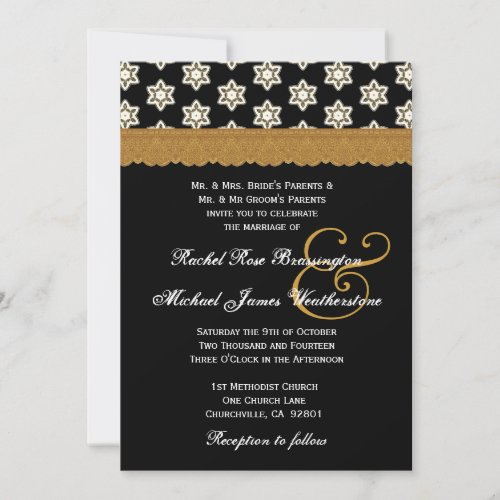 Black and Gold Stars MonogramWedding V16 Announcement