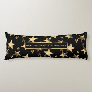 Black and Gold Stars Pattern Festive Christmas Body Pillow
