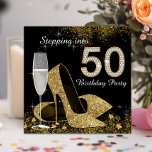 Black And Gold Stepping Into 50 Birthday Party Invitation at Zazzle