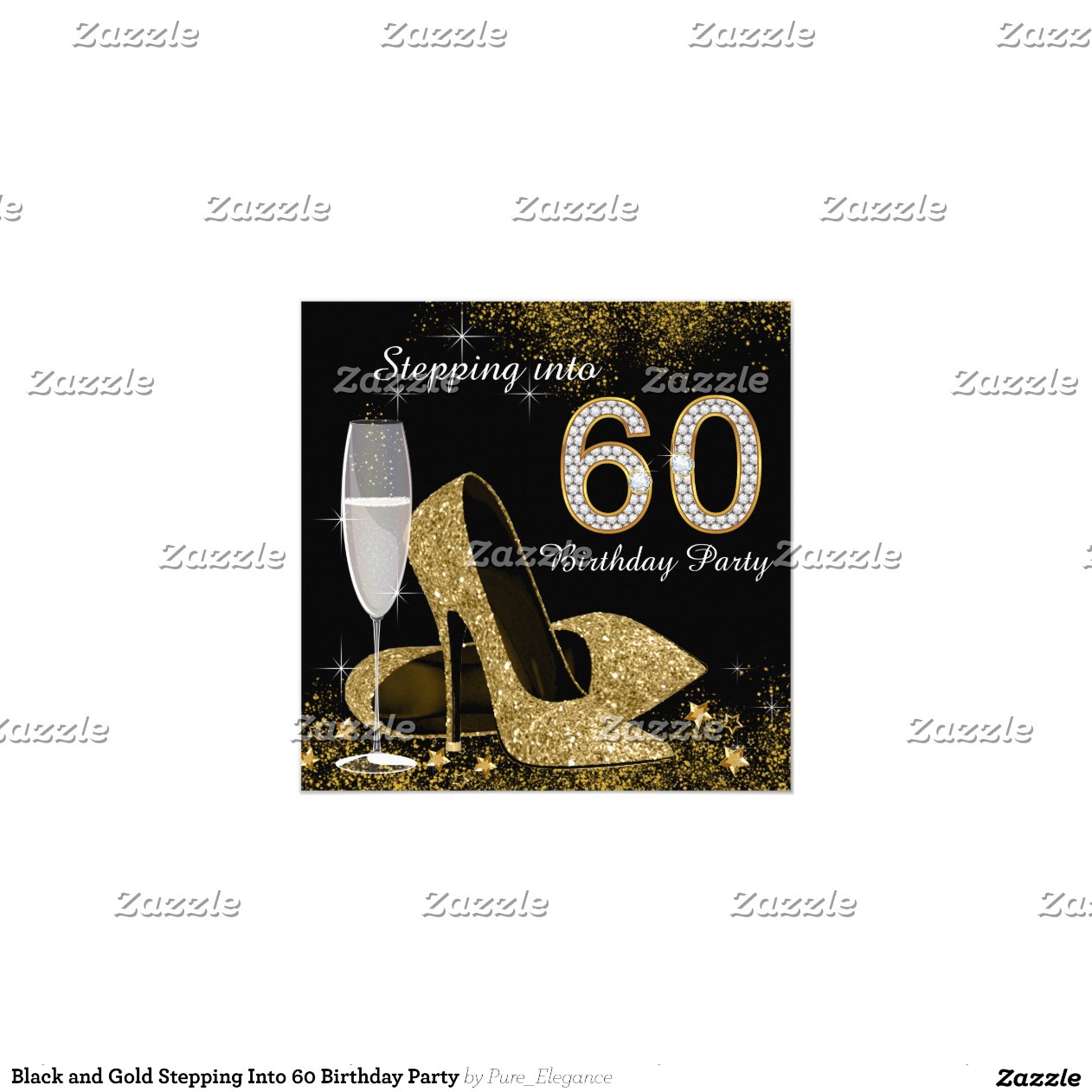 Black and Gold Stepping Into 60 Birthday Party 5.25x5.25 Square Paper ...