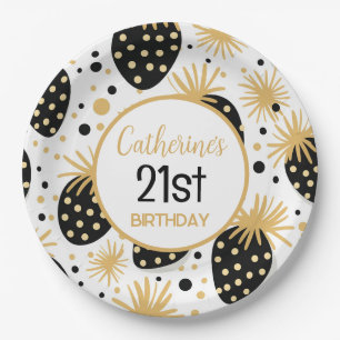 Black and Gold Strawberry Pattern Paper Plates