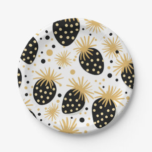 Black and Gold Strawberry Pattern Paper Plates