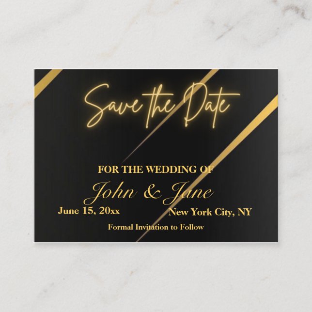 Black and Gold Streak Save the Date Enclosure Card (Front)