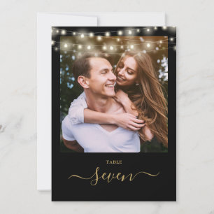 Black And Gold String Lights Photo Table Number