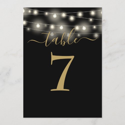 Black And Gold String Lights Table Number