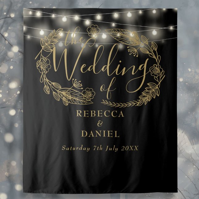 Black And Gold String Lights Wedding Backdrop (Black And Gold String Lights Wedding Backdrop)