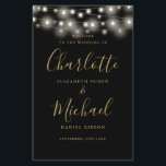 Black And Gold String Lights Wedding Program<br><div class="desc">Black and gold signature script wedding program featuring pretty string lights and chic modern typography. This stylish wedding program can be personalized with your special wedding day information. Designed by Thisisnotme©</div>