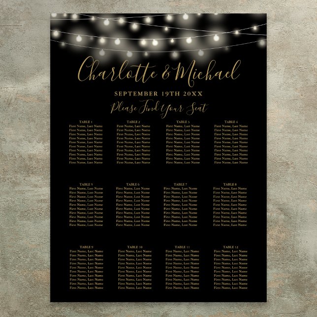 Black And Gold String Lights Wedding Seating Chart (Black And Gold String Lights Wedding Seating Chart)