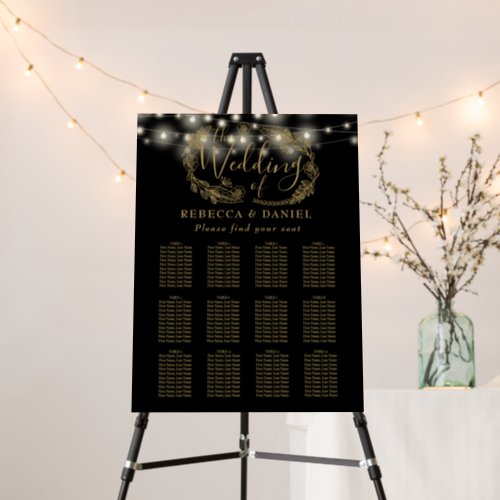 Black And Gold String Lights Wedding Seating Plan Foam Board