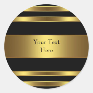 Black and Gold Stripe Classic Round Sticker