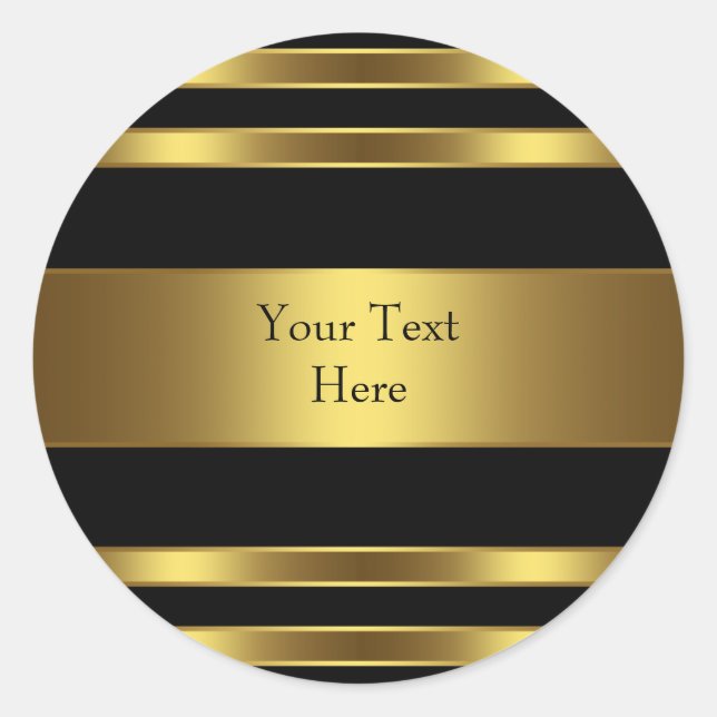Black and Gold Stripe Classic Round Sticker (Front)