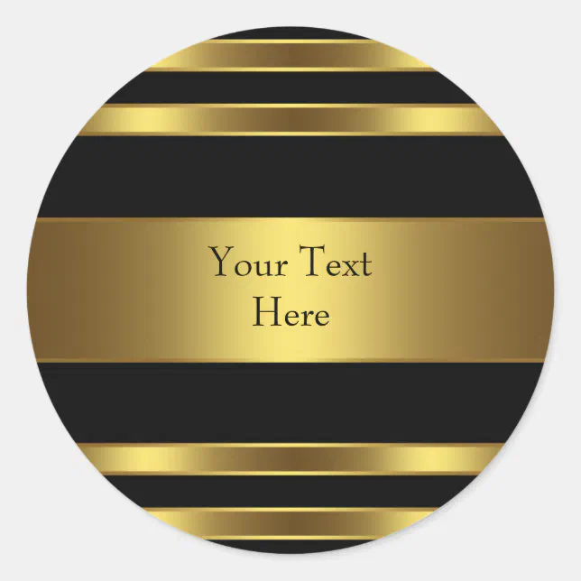 Black and Gold Stripe Classic Round Sticker | Zazzle